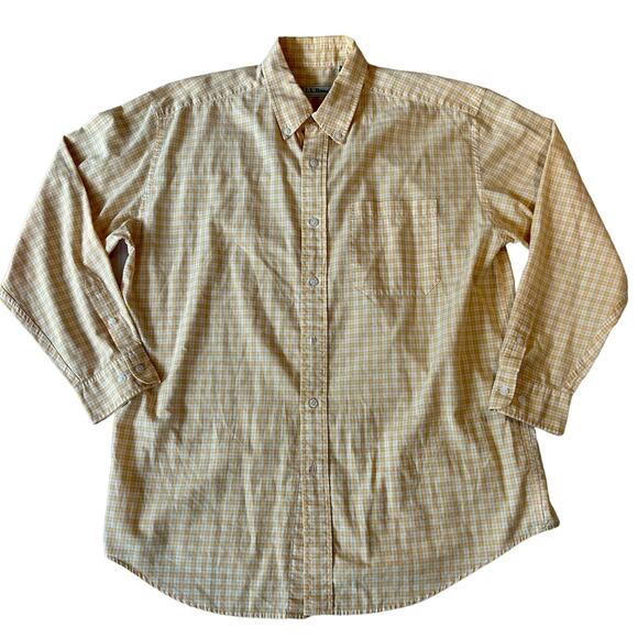 LL Bean button down gingham pastel yellow Preppy lightweight Cottagecore Large - Picture 1 of 4